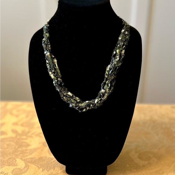 New Shades of Green” Ladder Ribbon Scarf with free matching necklace. - Picture 3 of 3